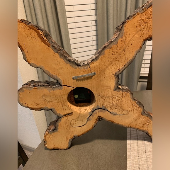 Retro Vintage Burl Wood Live Edge Wall Clock MCM Boho Cabin Lacquered Slab - Picture 10 of 12